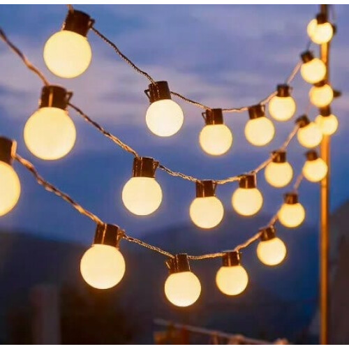 (5m 20 lights - plug-in black wire, Large bulb - milky white warm light ...