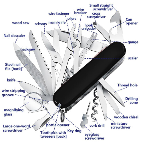mini keychain knife, multifunction pocket knife, 17 functions (black) 1