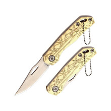 Compact Pocket Knife with Bamboo Leaf Engraving, Golden Design, 4.64 Inches