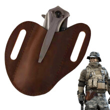 Folding knife holster for belt, Handmade leather pouch with belt clip  Brown B