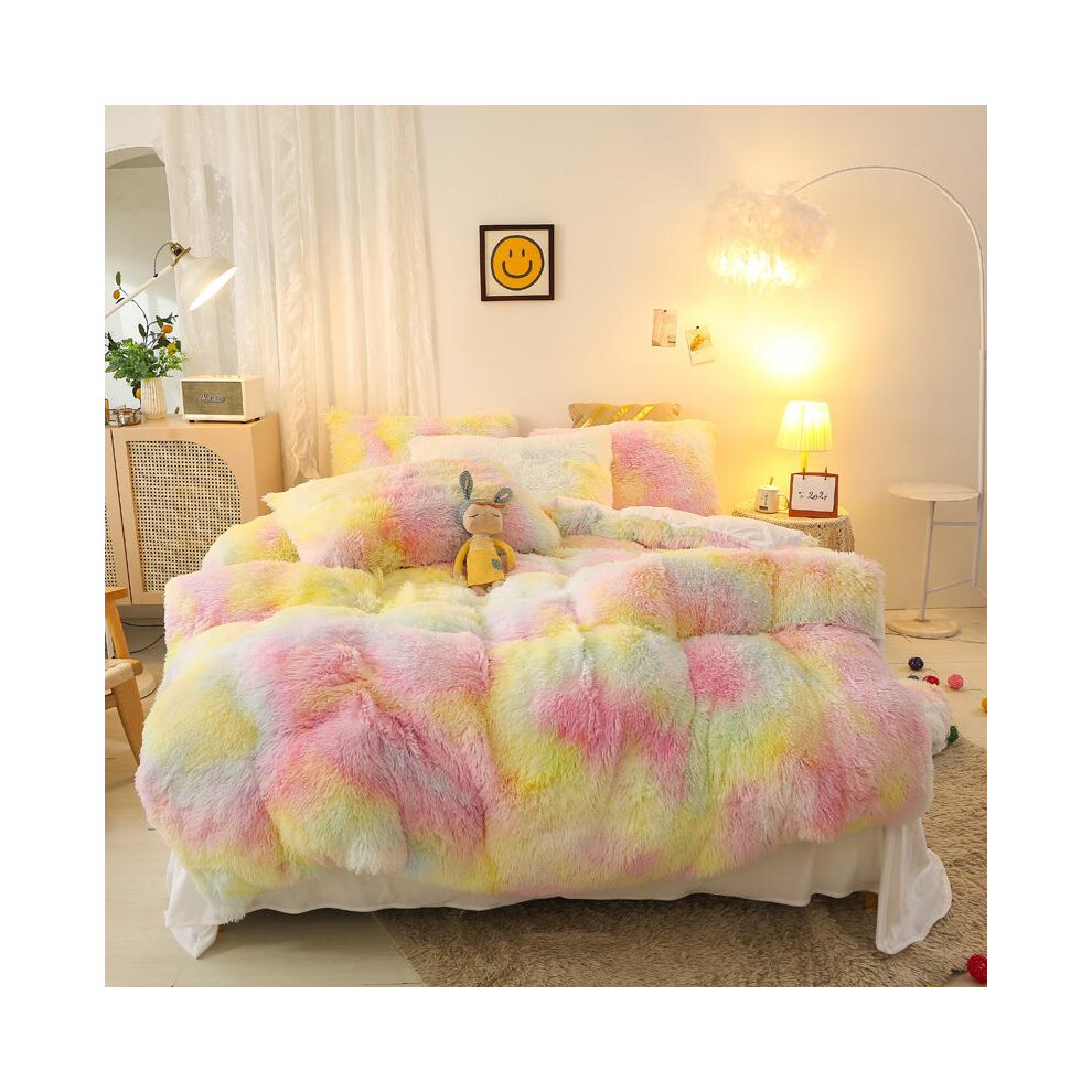 (yellow&beige gradient, 180X200cm 3Pcs) 3-Piece Gradient Color Plush Fluffy Bedding Set, Soft Winter Comforter Cover & 2Pillowcases, Used as Blanket S-image-OPC-PJ2C6RZ-NEW