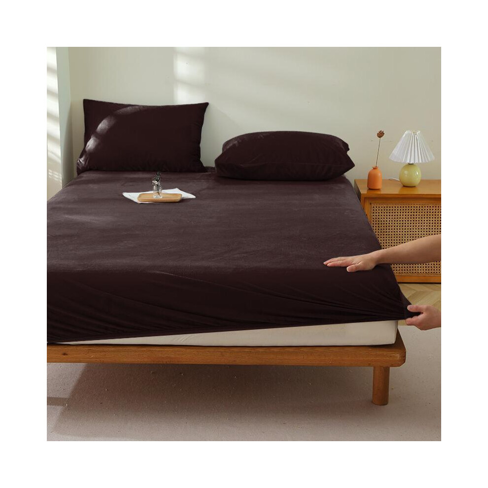 (Coffee Brown, Twin?99*190cm/39.97*74.80in?) Fleece Decorative Silky Bedding Sheets Sets, 3 Counts/set Including 1 Count Microfiber Bed Sheets & 2 Cou-image-OPC-PJ2CBXB-NEW