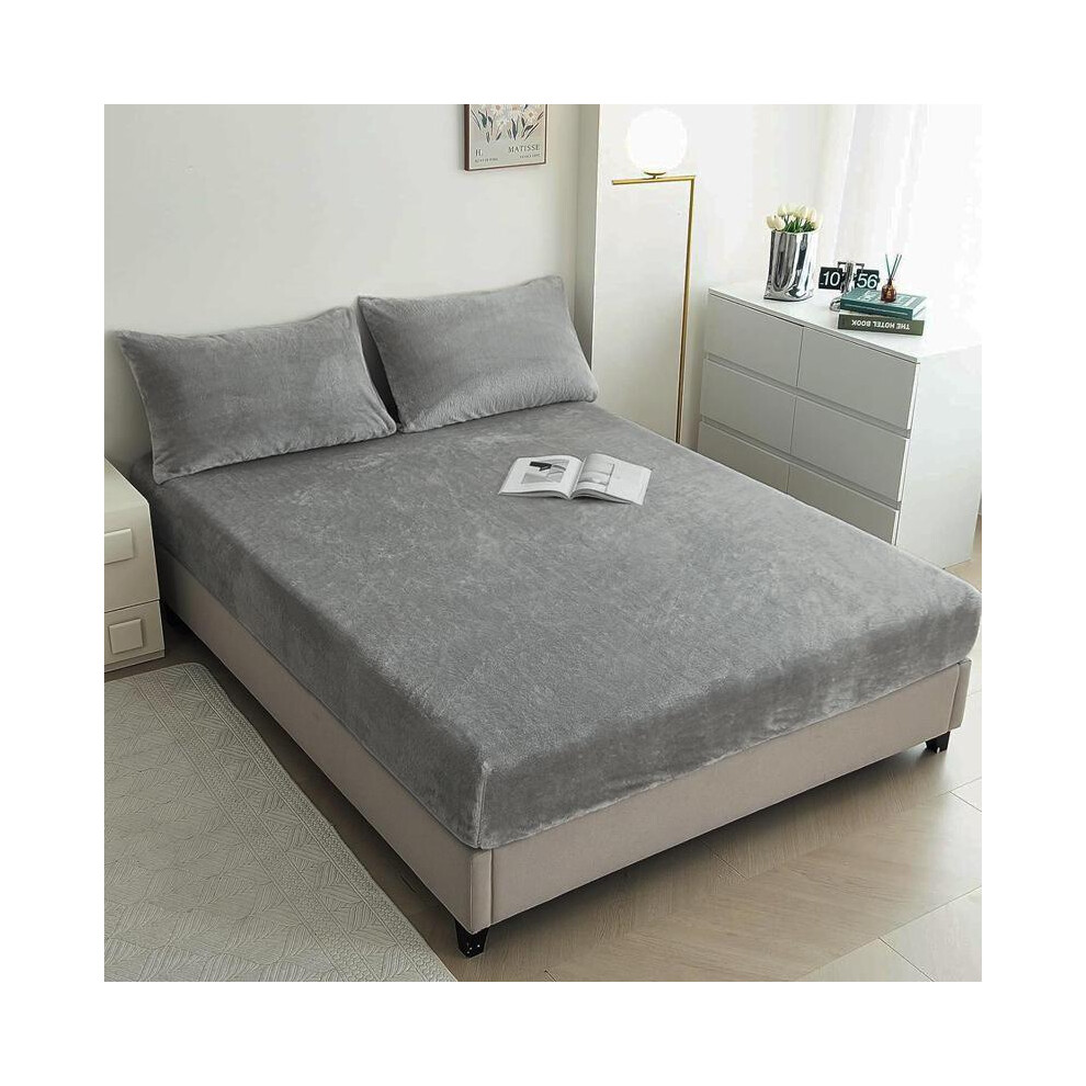 (Dark Gray, Queen(153*203cm/60.23*79.92in)) Fleece Decorative Silky Bedding Sheets Sets, 3 Counts/set Including 1 Count Microfiber Bed Sheets & 2 Coun-image-OPC-PJ2CBXJ-NEW