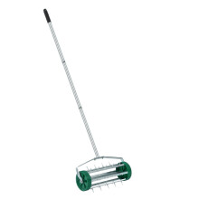 (Green) Manual Grass Spikes Roller, Garden Rolling Lawn Aerator with 3pcs Removable Metal Handle, Heavy Duty Outdoor Garden Lawn Tool