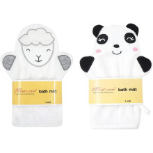 2Pcs White Baby Wash Mitt, Cute Animal Designs Kids Washcloths Glove, Child Bath Mitt for Cleanse The Skin