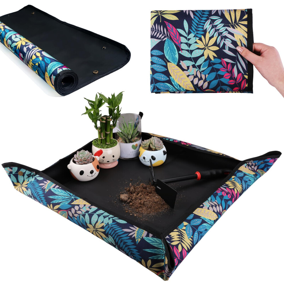 Repotting Mat for Indoor Plants, Foldable,, Floral Pattern (29.5x29.5 Inch)