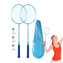 Badminton Racket Set Shock Absorbing for Adults, Kids Blue Bat Bag 3 Balls