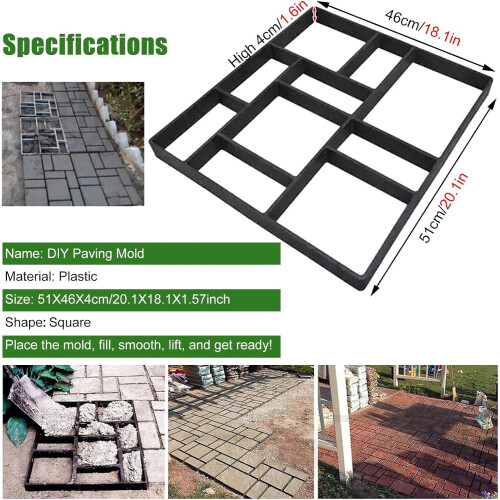 Concrete Cement Walkway Stencil, 10 Grids 51x46x4cm Black 2