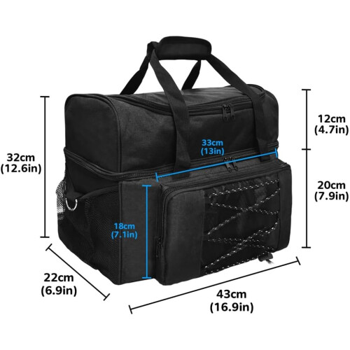 Bowling shoe bag with padded compartments, extra space for 1 single bowling pair, easy to use, A blue 1