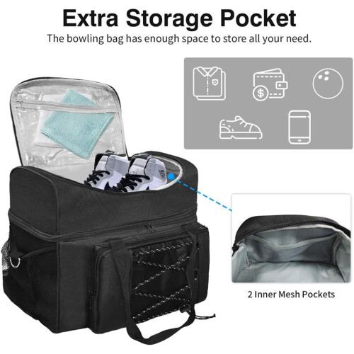 Bowling shoe bag with padded compartments, extra space for 1 single bowling pair, easy to use, B 1