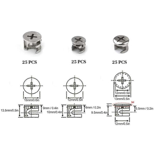 Ensemble de 75 écrous à came pour meubles, écrous excentriques et outils de fixation multifonctionnels. 2