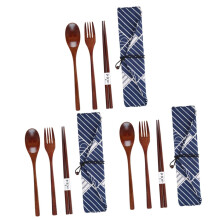 3 Pieces Japanese Style Wooden Spoon Chopsticks Reusable Set Storage Bag Tableware for Home As Shown X 3 Pieces 4pcsx3pcs Ref: 4177