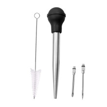 4Piece Set Stainless Steel Marinade Injector for Kitchen BBQ Sauce Injector with Dropper and Cleaning Brush Ideal for Turkey Meat and Grill Dishes