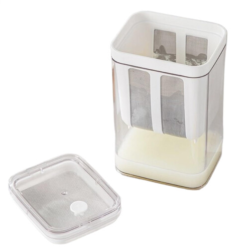 Yogurt Filter Strainer, 1800ml with Fine Mesh Bag, Multi Use Container, White