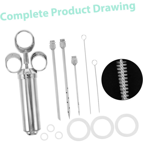 Turkey Injection Marinade Grill Injector Silver Stainless Steel 1