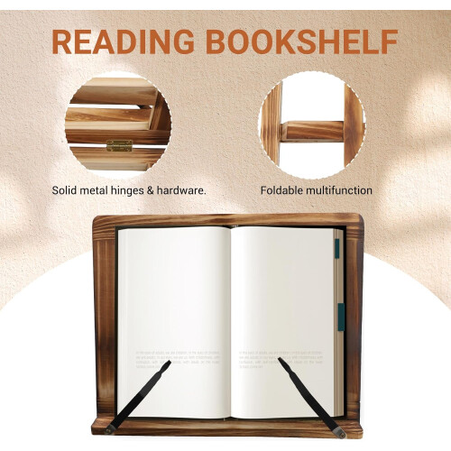 Foldable recipe book stand, wooden frame reading book shelf, tablet PC support stand 1