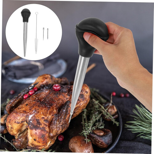 Turkey Spice Pin Injection Tools Marinade Injector Needle with Cleaning Brush 2