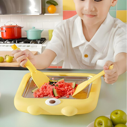 Ice Roll Maker  NonElectric Frozen Yoghurt Pan with 2 Spatulas for Home Use 2