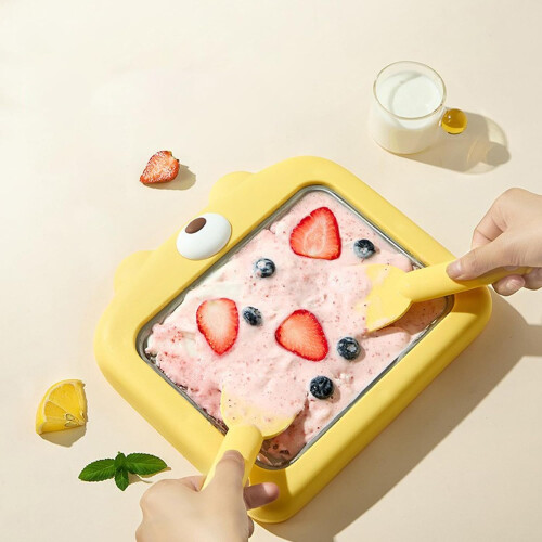 Ice Cream Roll Maker, Roller Yogurt Cold Plate With Spatulas, Non Electric Icecream Pan 2