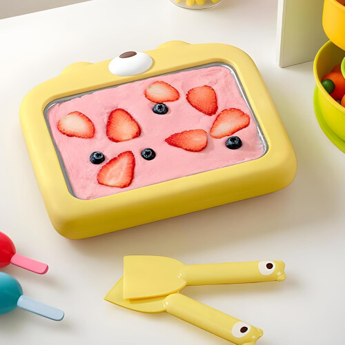 Ice Cream Roll Maker, Roller Yogurt Cold Plate With Spatulas, Non Electric Icecream Pan 1