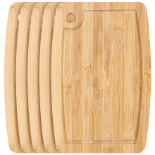 Wooden Chopping Board, Set of 5 Bamboo Chopping Boards 28 x 18 cm Wooden Board for the Kitchen, Bread Board, Breakfast Board, with Juice Groove