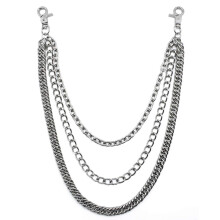 1 Piece Trouser Chain Triple Cha Metal Cowboy Chain with Hooks Silver