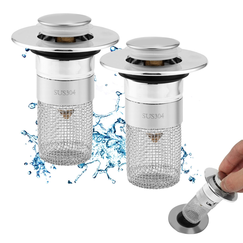 2 Pieces Sink Stopper, 3440 Mm, Universal Popup Drain Strainer, Sink, Drain Plug, Strainer Plug With Hair Strainer For Drain Plug On The Worktop 6276012921297