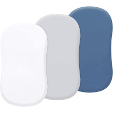 Baby Bed Sheet Fitted Sheet for Cot, 3 Pack, Mattress Protector for Playpen, Moses Basket, Bassinet, Baby Fitted Sheet Cover, White  Grey  Dark Blue