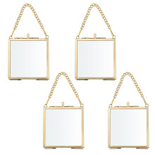 Mini Square Picture Frame Metal Glass Hanging for Pressed Flowers 7x7cm (Golden)