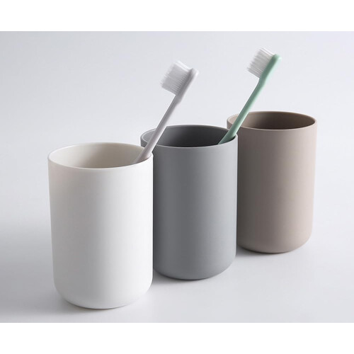 Toothbrush Cup Set of 2, Plastic Toothbrush Cup Set, Mouth Cup Drinking Cup (White, Grey) 1