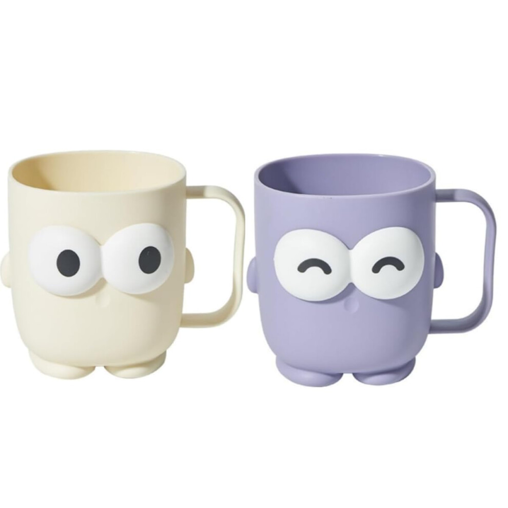 's Toothbrush Cup, Pack of 2, Cartoon Big Eyes, No Drilling, Plastic with Handle (Purple and White)-image-OPC-PJ2F8MS-NEW