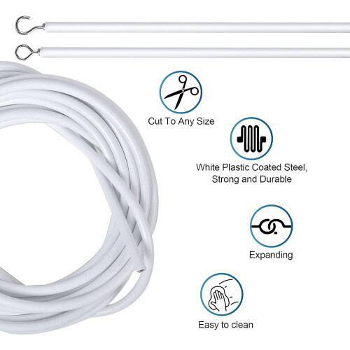 5 m white curtain wire with 6 screw eyelets and 6 hooks 1