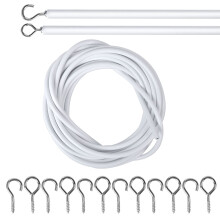 5 m white curtain wire with 6 screw eyelets and 6 hooks