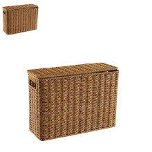 Magazine Wicker Basket, with Lid Hand Woven Magazine Storage Organiser Narrow File Holder for Books Organiser Case Decorative Storage Bin Office