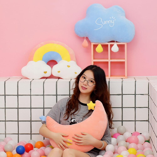 Moon Rainbow Cloud Cushion, Soft Plush Pillow, Candy Colour (Rainbow) 2
