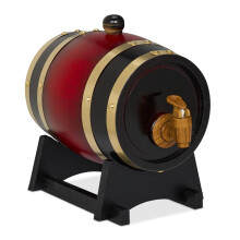 Whisky Barrel 1.25 L Wooden Shot Barrel with Trestle Tap for ,, Decorative Wooden Barrel, Red/Black