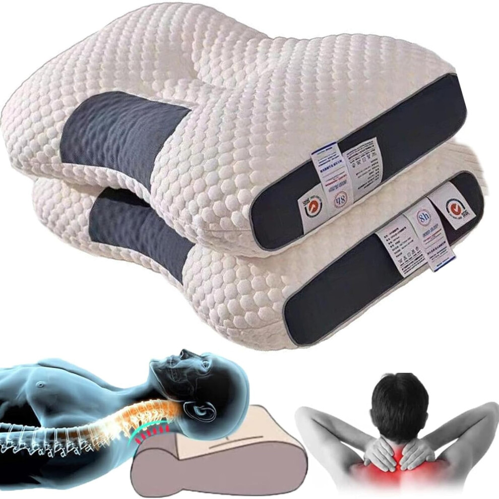 Cervical Breathable Fabric Ergonomic Neck Pillow, Thickened Massage, Neck Support (2set)