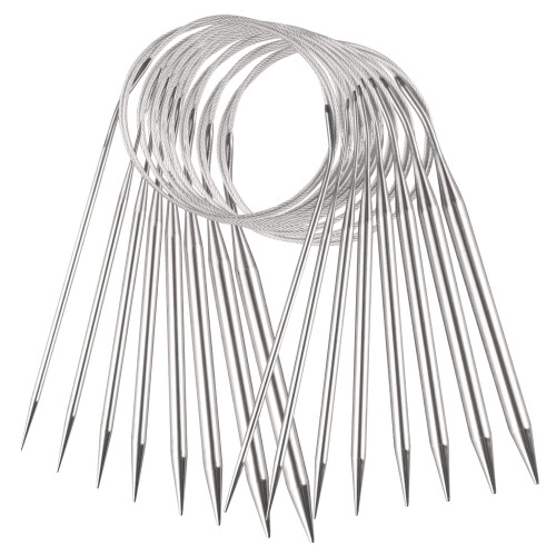 Stainless Steel Circular Knitting Needles 80 cm, 8Piece Set, Various Sizes