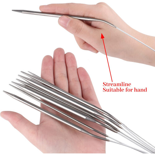 Stainless Steel Circular Knitting Needles 80 cm, 8Piece Set, Various Sizes 2