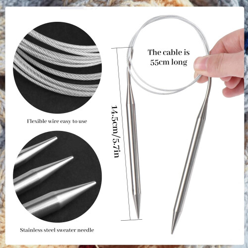 Stainless Steel Circular Knitting Needles 80 cm, 8Piece Set, Various Sizes 1