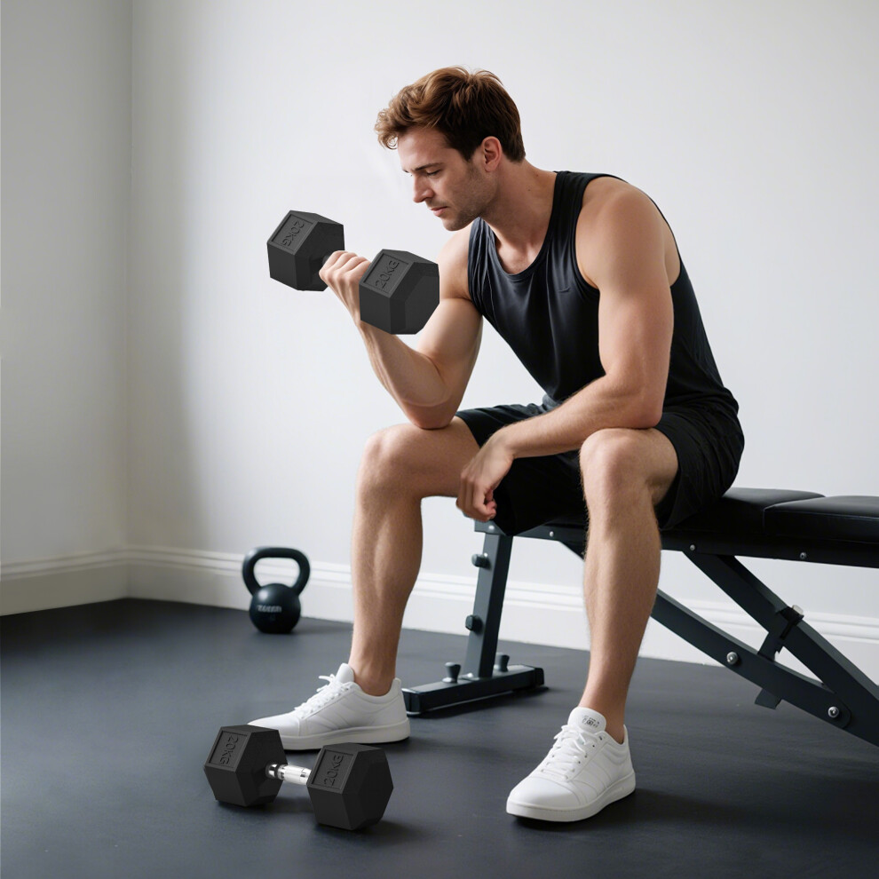 Homcom 2X20kg Rubber Hex Dumbbell Portable Hand Weights Home Gym