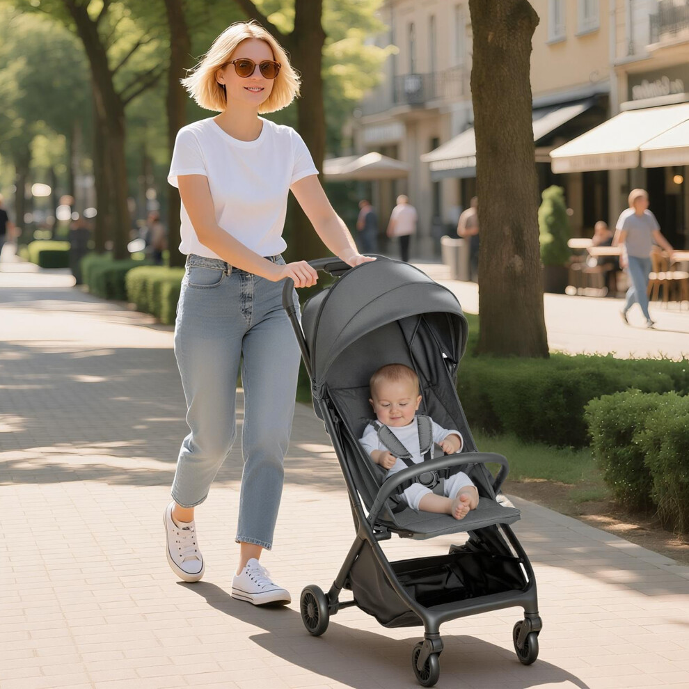 Aiyaplay Baby Stroller With Adjustable Seat, Travel Pushchair, Dark Grey