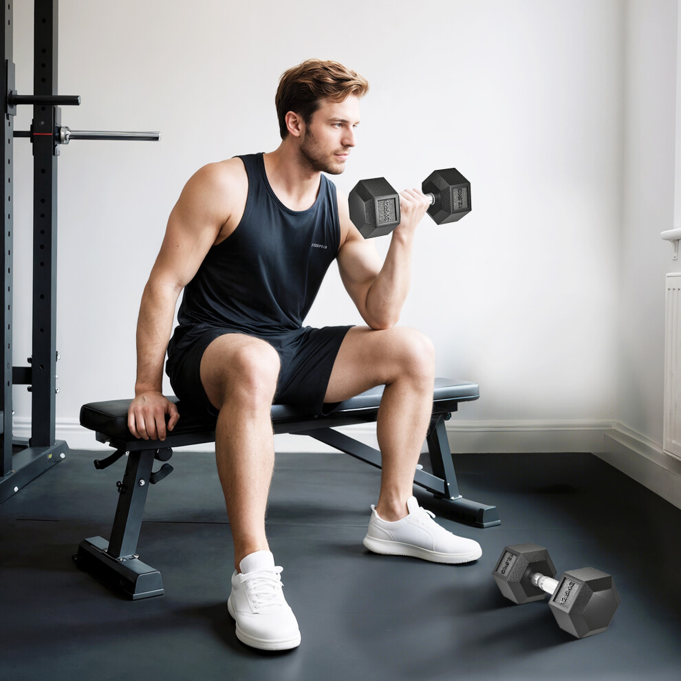 Homcom 2X12.5kg Rubber Hex Dumbbell Portable Hand Weights For Home Gym