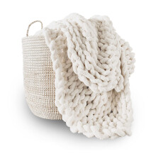 Chunky Knit Blanket Throw Hand Knitted with Jumbo Chenille Yarn (60 x 80 inch, Cream White) 60'x80' Cream White
