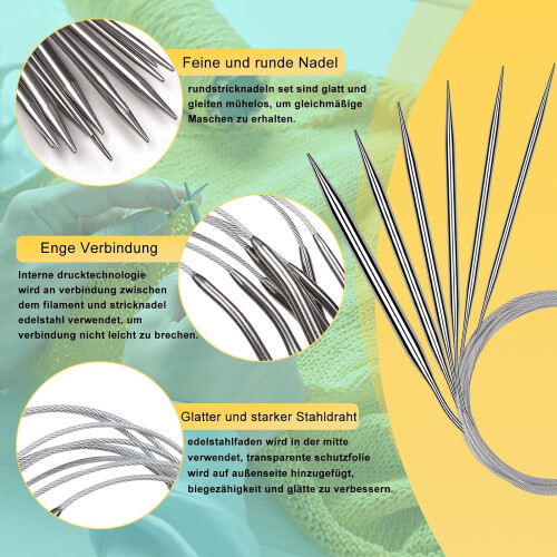 Circular Knitting Needles Set 2.59.0mm, 80cm, Stainless Steel for Beginners 2