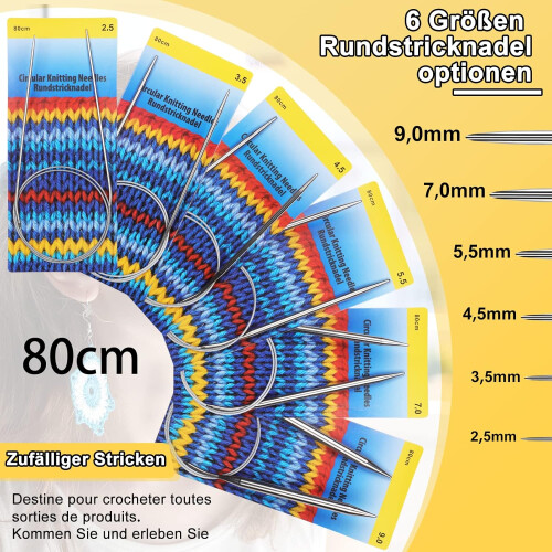 Circular Knitting Needles Set 2.59.0mm, 80cm, Stainless Steel for Beginners 1