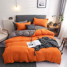 Orange Grey Reversible Bed Linen Set 2Piece Microfibre Duvet Cover