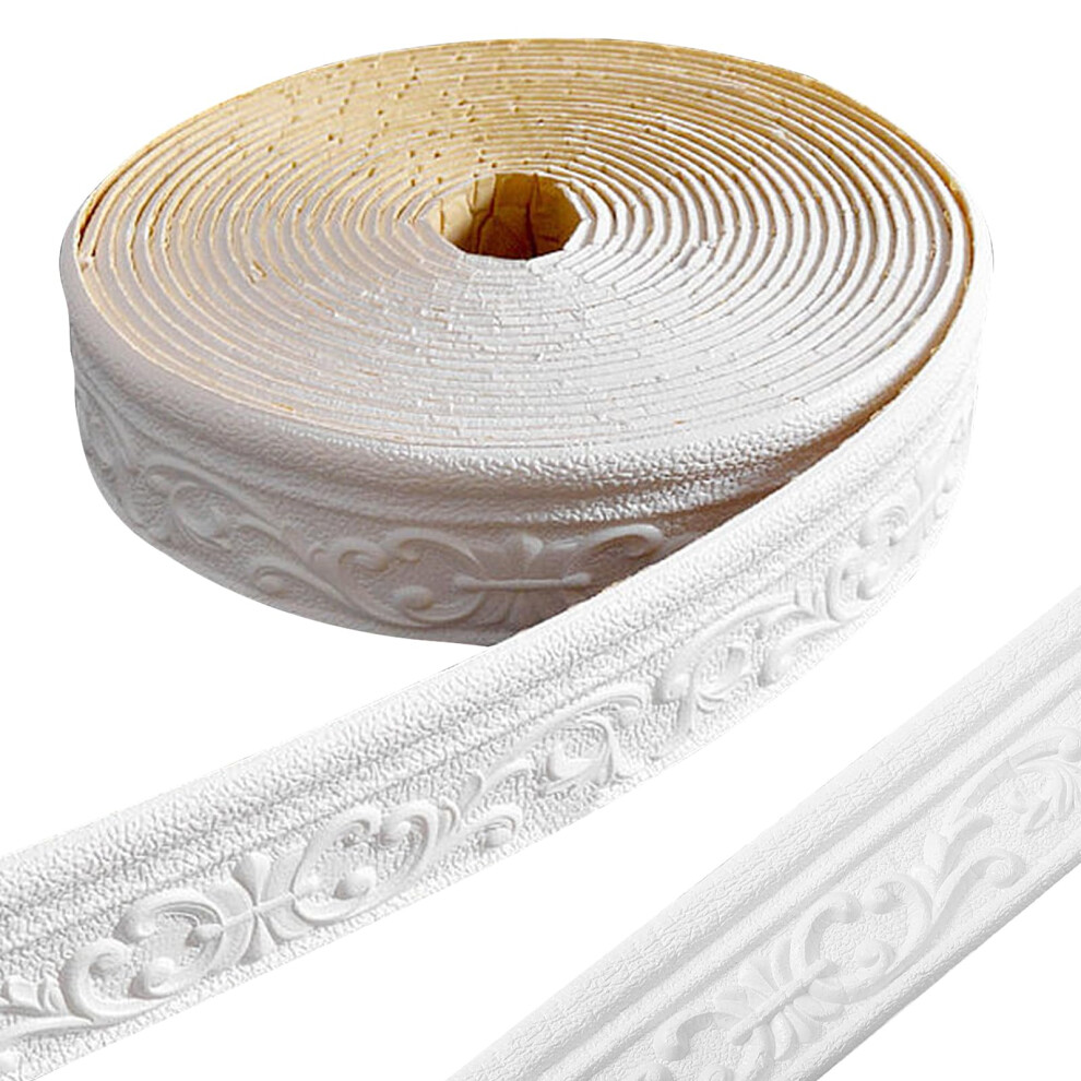 Selfadhesive White Wall Border 10 M X 8 Cm X 4 Mm, Trim, 3D Wallpaper Border For Hallway, Ceiling, Corner, Line 6276012942759
