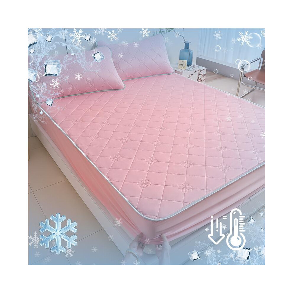 (Baby Pink, US-Queen/60.2*79.9+11.8inch) Ice Cooling Mattress Cover Set, 3 Counts/set Including 1 Count Fitted Sheet & 1/2 Counts Pillowcase, Breathab-image-OPC-PJ2FFPT-NEW