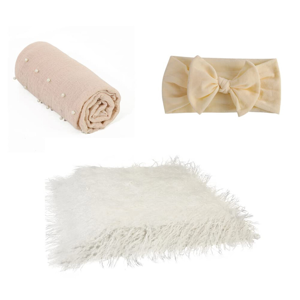 Born Photo Props Set, Wrap, Blanket, Hairband, Pack Of 3 White 6276012948201